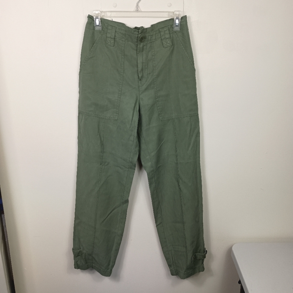 Banana Republic Pants 6L Womens Green Linen Blend Paperbag Gathered Waist Pckts